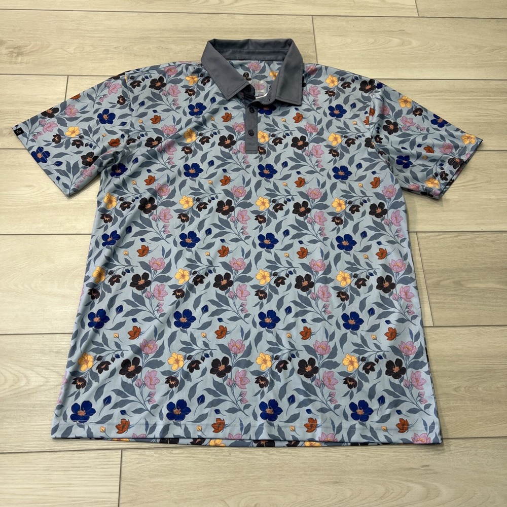 Swannies Swannies.Co Golf Polo Shirt Blue Floral Performance Short Sleeve Men XL